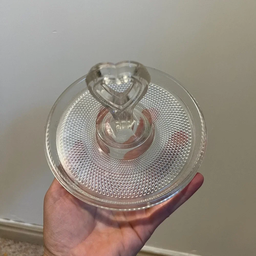 Vintage Clear Glass Heart Handle Tidbit Tray Beaded Hobnail Candy Jewelry Dish